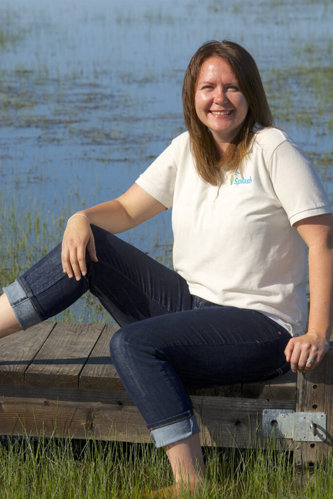 Meghan Amos on a vernal pool platform