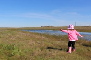 Child by a drying vernal pool